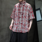 夏季风男装短袖衬衫新中式扎染盘扣格子衬衣A118-C15P65控98，男装衬衫，电商A118