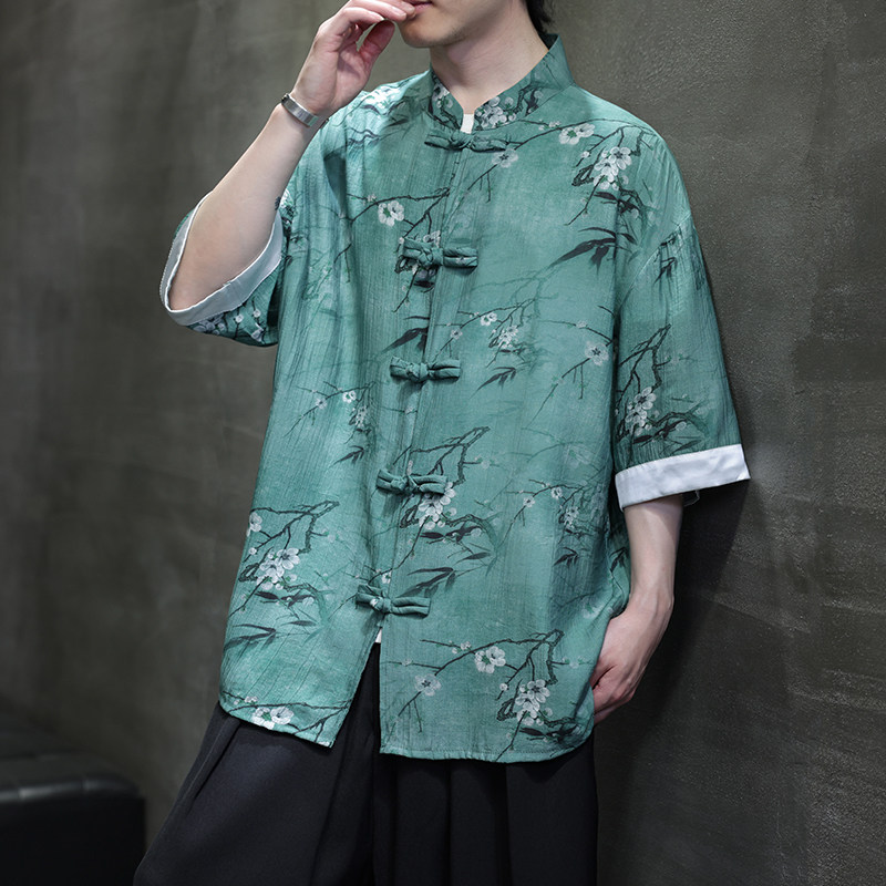 2025夏季风短袖衬衫唐装汉服中式大码复古衬衫男A118-C18P65,男装T恤,电商A118