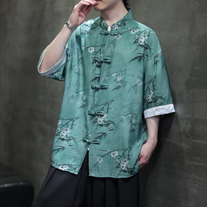 2025夏季风短袖衬衫唐装汉服中式大码复古衬衫男A118-C18P65图片