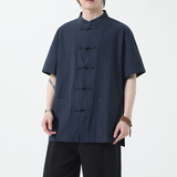 夏季风棉麻唐装短袖大码汉服亚麻复古衬衣男A118-C815P40控68，男装T恤，电商A118