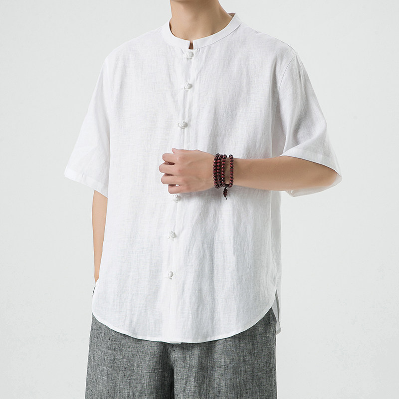 纯亚麻夏季风男装唐装短袖衬衫大码中式衬衣A118-C805P85,男装衬衫,电商A118