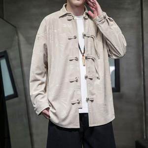 秋冬风男装灯芯绒中式复古压花衬衫唐装汉服外套A118-C828P70图片