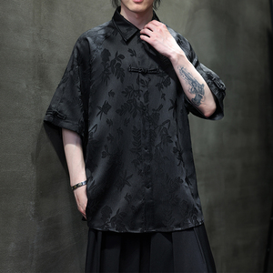 夏季风男装冰丝短袖衬衫新中式提花唐装汉服A118-C28P65控88图片