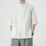 2025夏季风男装唐装汉服短袖中式复古大码衬衫A118-C803P80，男装衬衫，电商A118