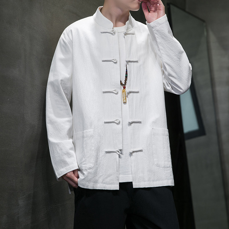 秋季风男装新中式唐装棉麻衬衫亚麻长袖大码汉服A118-C817P45,男装衬衫,电商A118