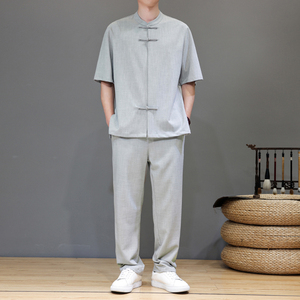 风夏季套装天丝亚麻短袖唐装轻奢茶服男A118-TZ2502P165控228