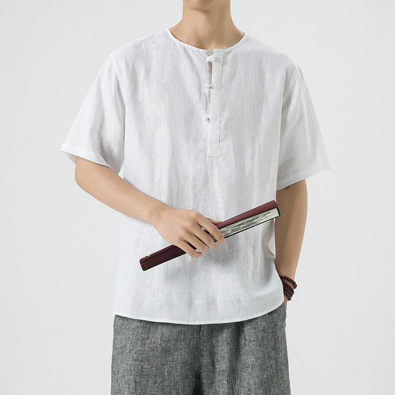 风夏季纯亚麻唐装T恤男新中式宽松大码上衣A118-T910-P85,男装T恤,电商A118