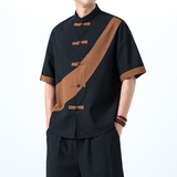 2025夏季风棉麻短袖唐装大码中式复古衬衫男A118-C032P70控99，男装T恤，电商A118