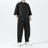 夏季风套装大码唐装新中式衬衣两件套男A118-TZ030P110控158，男装休闲套装，电商A118