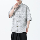夏季风男装冰丝短袖衬衫新中式印花改良汉服A118-C21P65控88，男装T恤，电商A118