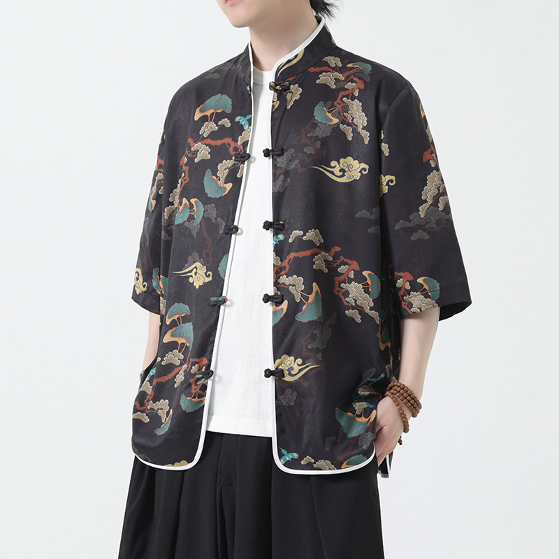 夏季风男装冰丝短袖唐装印花中式汉服T恤衬衫A118-C01P65控88图片