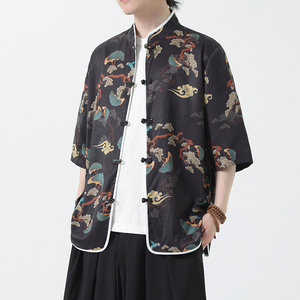 夏季风男装冰丝短袖唐装印花中式汉服T恤衬衫A118-C01P65控88图片