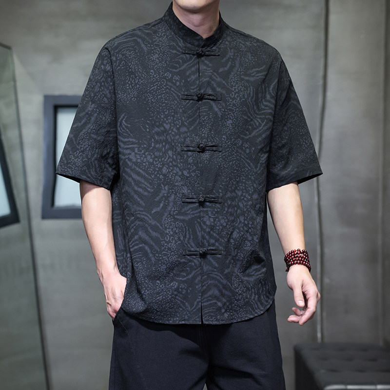 2025夏季风男装短袖唐装汉服中式复古衬衫A118-C033P70控99,男装衬衫,电商A118
