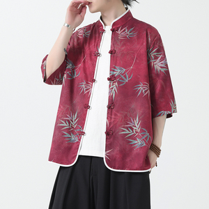 夏季风冰丝唐装半袖印花盘扣中式短袖衬衣男A118-C02P65控88图片