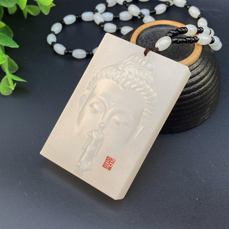 阿富汗白玉悟道佛方牌子直播货源大挂件玉佩批发会销展会玉石礼品