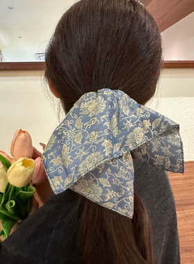 网红高级感油画风碎花方巾法式慵懒风大肠发圈绑发扎马尾头绳发饰