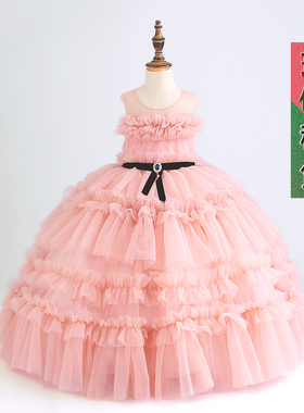 女童主持弹琴粉嫩公主裙出租儿童模特走秀比赛慢走齐地蓬礼服N158