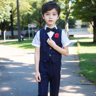 男孩毕业服装出租儿童短袖马甲礼服租赁男童夏季合唱背带套装新款
