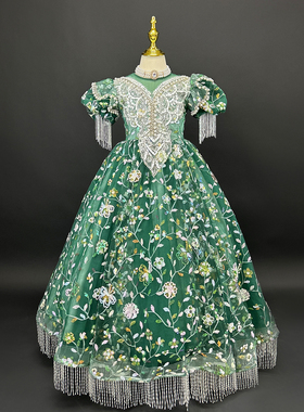 租赁女童礼服公主裙绿色蓬蓬纱弹琴演出服小女孩生日主持人晚礼服