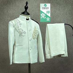 租赁儿童礼服男童主持白色国风西装朗诵升旗仪式运动会举牌中山装