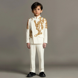 出租儿童中式帅气西装男童唱响新时代演出西服校园主持朗诵中山装