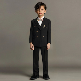 出租儿童春晚主持黑色时髦西服套装男童才艺汇演唱歌弹琴显瘦西装