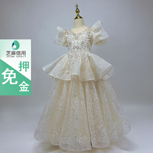 钢琴表演服装女出租金色礼服女童租赁小主持人端庄大方香槟公主裙