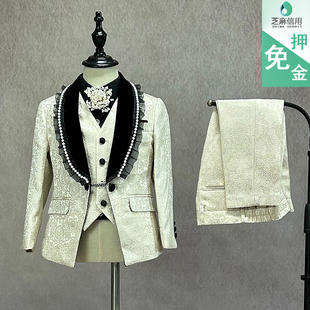 儿童礼服出租男童高端主持正装租赁男孩主持走秀弹琴品质香槟西装