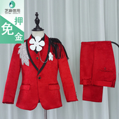 出租男童走秀高端森系礼服租赁男孩主持钢琴比赛红色西服套装 N228
