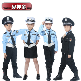 儿童刑警演出服出租 红领巾活动警察服可租 男女童民警表演服租赁