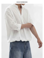 DAZO's minimalist design of a semi-cardigan with a stand-up collar and three-quarter sleeves, featuring a neutral summer collection thumbnail 3