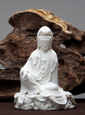 陶瓷自在风签名摆件作品观音佛像