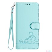 A53 5G三星翻盖手机壳长挂绳A12 A32 猫咪浅绿适用GalaxyA13 A22 A33 A52 A42 A23 A72 斜挎皮套保护套电话壳