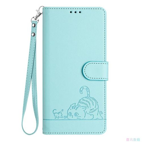 猫咪浅绿适用GalaxyA13/A23/A33/A53 5G三星翻盖手机壳长挂绳A12/A22/A32/A42/A52/A72 斜挎皮套保护套电话壳