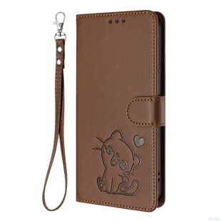 A57 笑脸猫棕适用GalaxyA07 A55 A35 A16 A17 5G三星翻盖手机壳A15 A36 A06 A26 A56 A25 皮套电话壳 A37