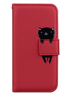 黑猫红适用IPhone17/16/15/14/13/12/11promax/Plus苹果翻盖手机壳Mini/Se/Air皮套防摔保护套电话壳