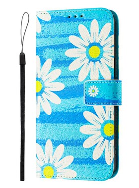 蓝菊花适用GalaxyS25/S24/S23/S22/S21 Ultra/Plus+/FE 5G三星翻盖手机壳S20/S10 4G皮套防摔保护套电话壳