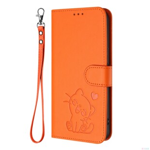 A57 笑脸猫橙适用GalaxyA07 A55 A35 A16 A17 5G三星翻盖手机壳A15 A36 A06 A26 A56 A25 皮套电话壳 A37