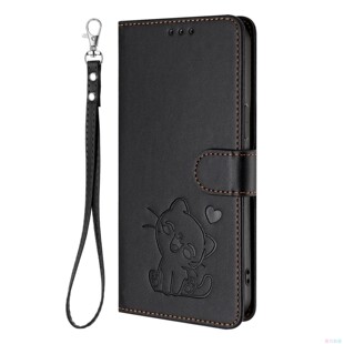 A35 A54皮套保护套电话壳 A36 A34 A14 A55 A25 5G三星翻盖手机壳A15 A56 A26 笑脸猫黑适用GalaxyA16