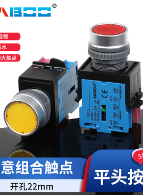 华博金属头部22MM复位自锁圆头 电源启动按键按钮开关防水10A600V