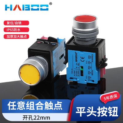 华博金属头部22MM复位自锁圆头 电源启动按键按钮开关防水10A600V