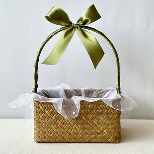 草编采摘野餐篮收纳手提编织筐喜糖礼品盒竹篮伴手礼提篮喜铺回礼