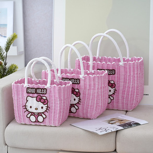 塑料编织菜篮子手提篮伴手礼手提包女士仿藤编篮子买菜郊游野餐用