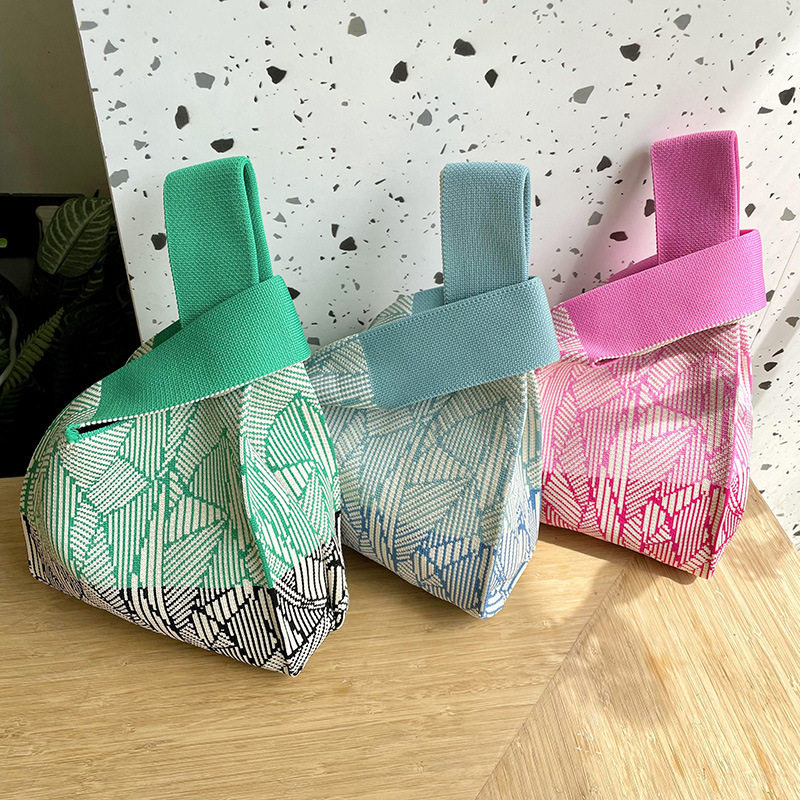 手提织花针织包韩版百搭手拎休闲盒饭袋节日伴手礼品包通用手腕袋