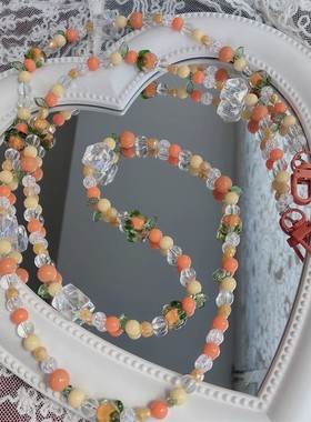 创意橙色系橘子手机壳斜跨链条通用百搭包包斜跨绳潮女ccd相机链