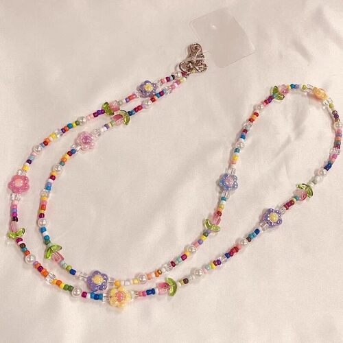 挂绳长款郁金香花朵挂链手机壳扩音器珍珠链条可背带斜挎肩带包包