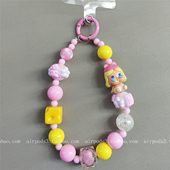 粉色卡通可爱哭娃串珠手链手机链短款 挂绳ccd钥匙挂链防丢 手腕式