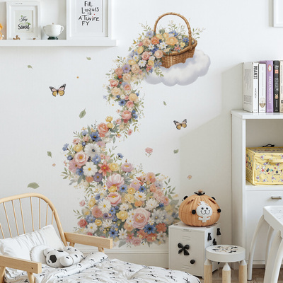 花朵蝴蝶花篮云朵自粘墙壁贴纸房间装饰贴画布置出租屋改造室内