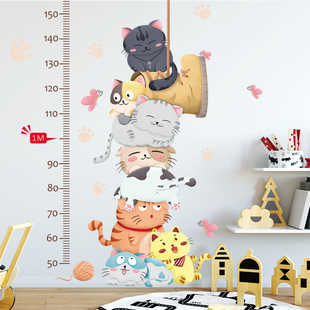 墙贴猫咪量身高贴儿童房宝宝装 饰卧室卡通贴纸自粘幼儿园教室布置