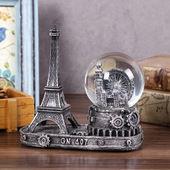 复古发光雪花巴黎埃菲尔铁塔水晶球桌面摆件情侣学生儿童生日礼物